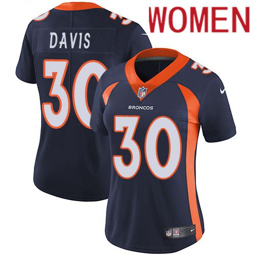Women Denver Broncos #30 Terrell Davis Navy Blue Nike Vapor Limited NFL Jersey->women nfl jersey->Women Jersey